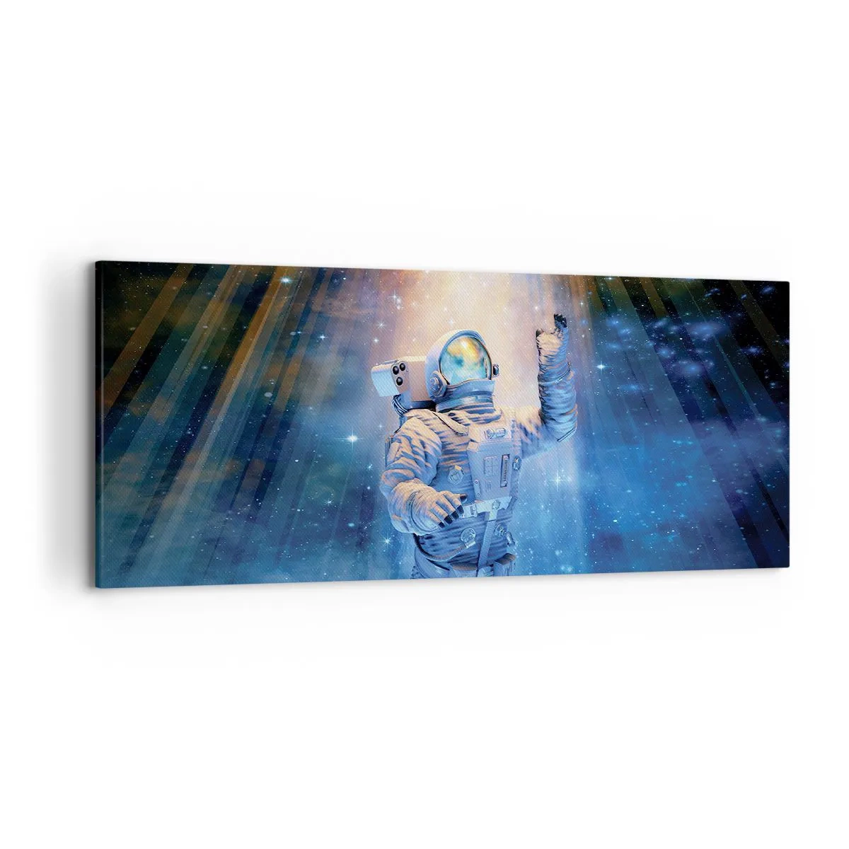 Impression sur toile - Image sur toile - Un astronaute à la lumière d'une explosion cosmique pleine d'étoiles - 120x50cm - Enfin arrivé - Décoration murale moderne pour le salon et la chambre ARTTOR