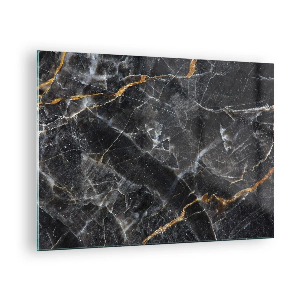 Impression sur verre - Image sur verre - Motif en marbre noir et or avec veines blanches - 70x50cm - La vie intérieure de la pierre - Décoration murale moderne pour le salon et la chambre ARTTOR