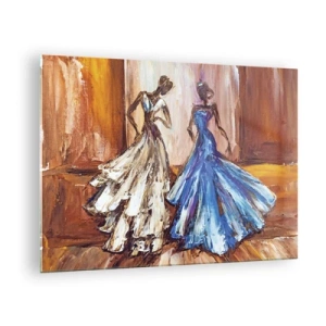 Impression sur verre - Image sur verre - Figures féminines en robes de bal dans un style artistique - 70x50cm - Un duo reconnaissant - Décoration murale moderne pour le salon et la chambre ARTTOR