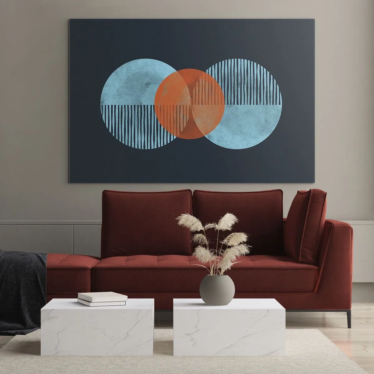 Impression sur verre - Image sur verre - Cercles colorés avec des lignes verticales sur fond sombre - 70x50cm - Composition symétrique - Décoration murale moderne pour le salon et la chambre ARTTOR
