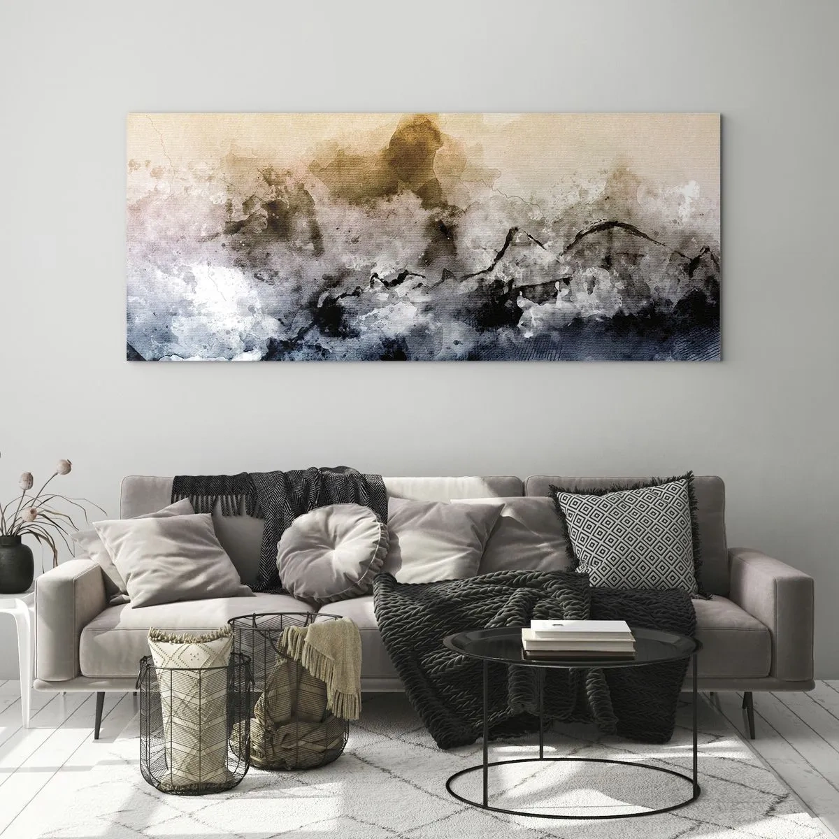 Impression sur verre - Image sur verre - Paysage abstrait avec brouillard et couleurs subtiles - 120x50cm - Noyé dans un nuage de brouillard - Décoration murale moderne pour le salon et la chambre ARTTOR