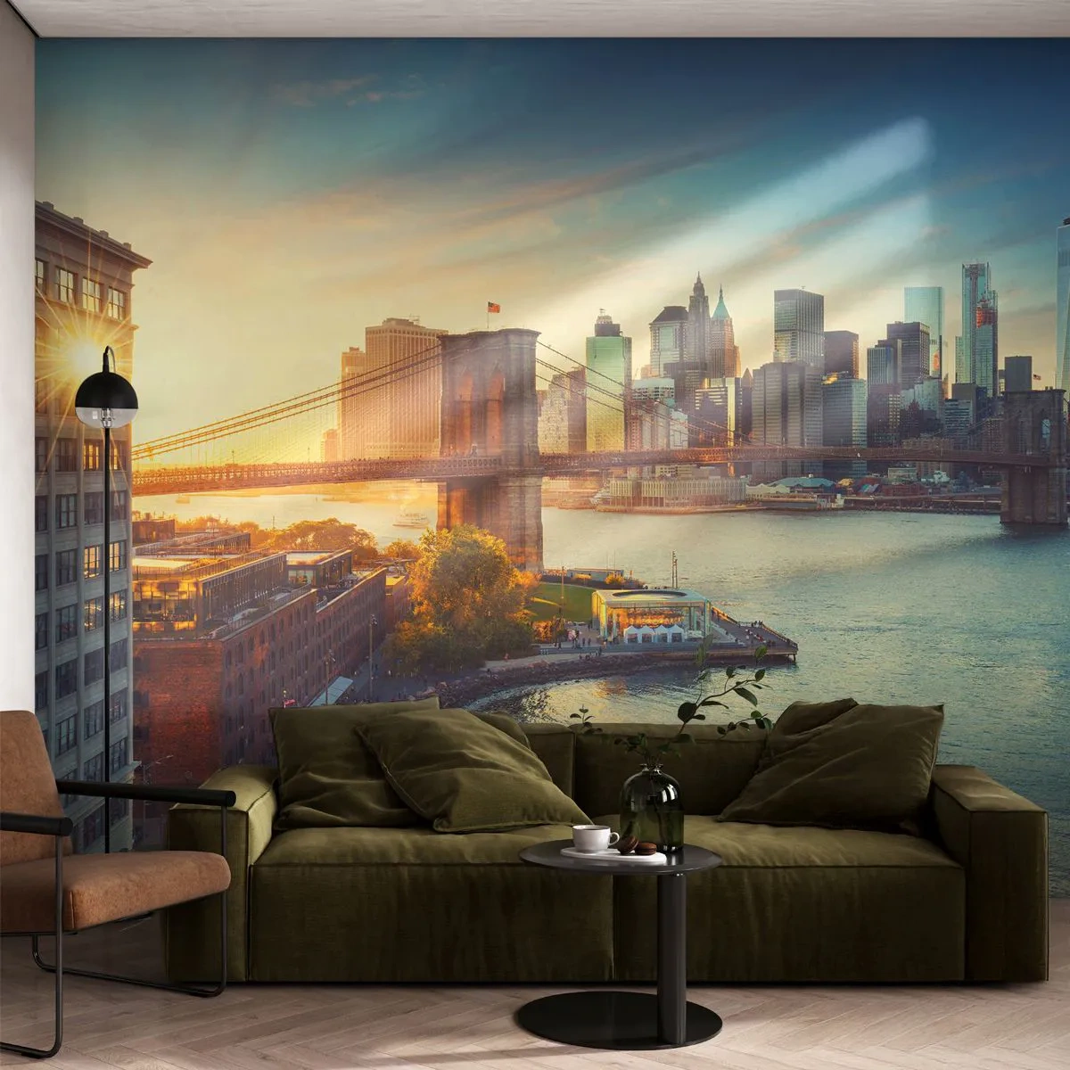 Papier peint sur mesure Standard Eco - L'aube de la grande ville - New York, Ville, le pont de Brooklyn