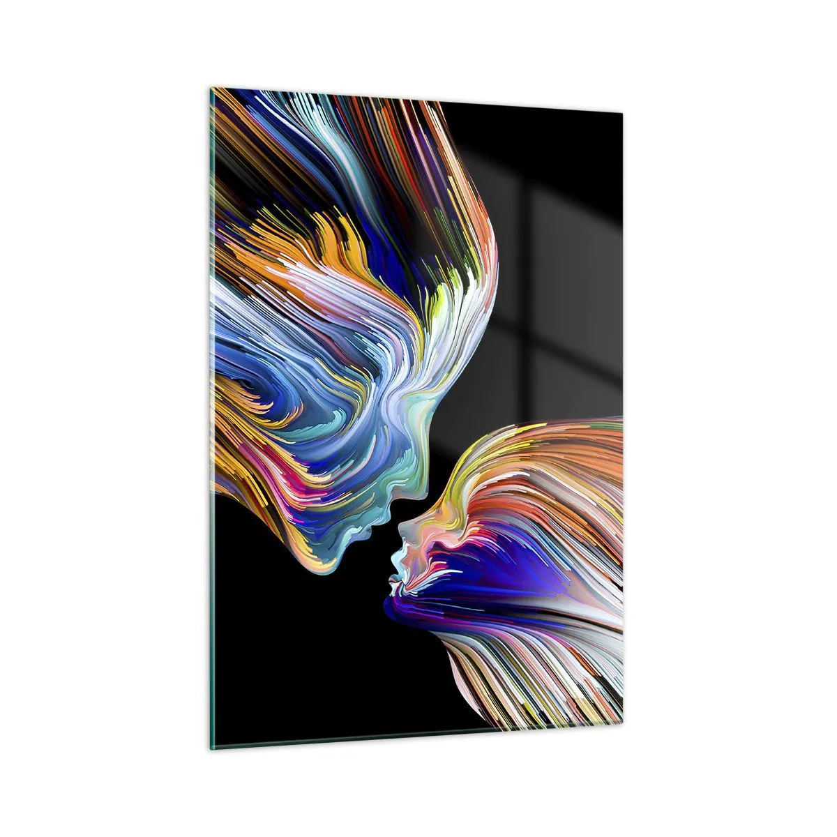 Impression sur verre - Image sur verre - Une image abstraite de deux visages avec une fusion d'énergie et de lumière. - 50x70cm - Une fusion d'énergie et de lumière - Décoration murale moderne pour le salon et la chambre ARTTOR