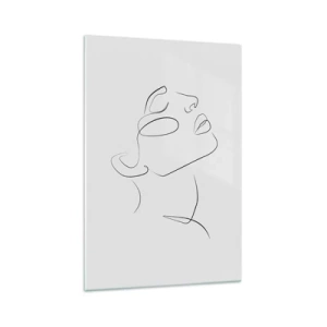 Impression sur verre - Image sur verre - Un croquis minimaliste du visage d'une femme de profil. - 70x100cm - Méandre du rêve - Décoration murale moderne pour le salon et la chambre ARTTOR