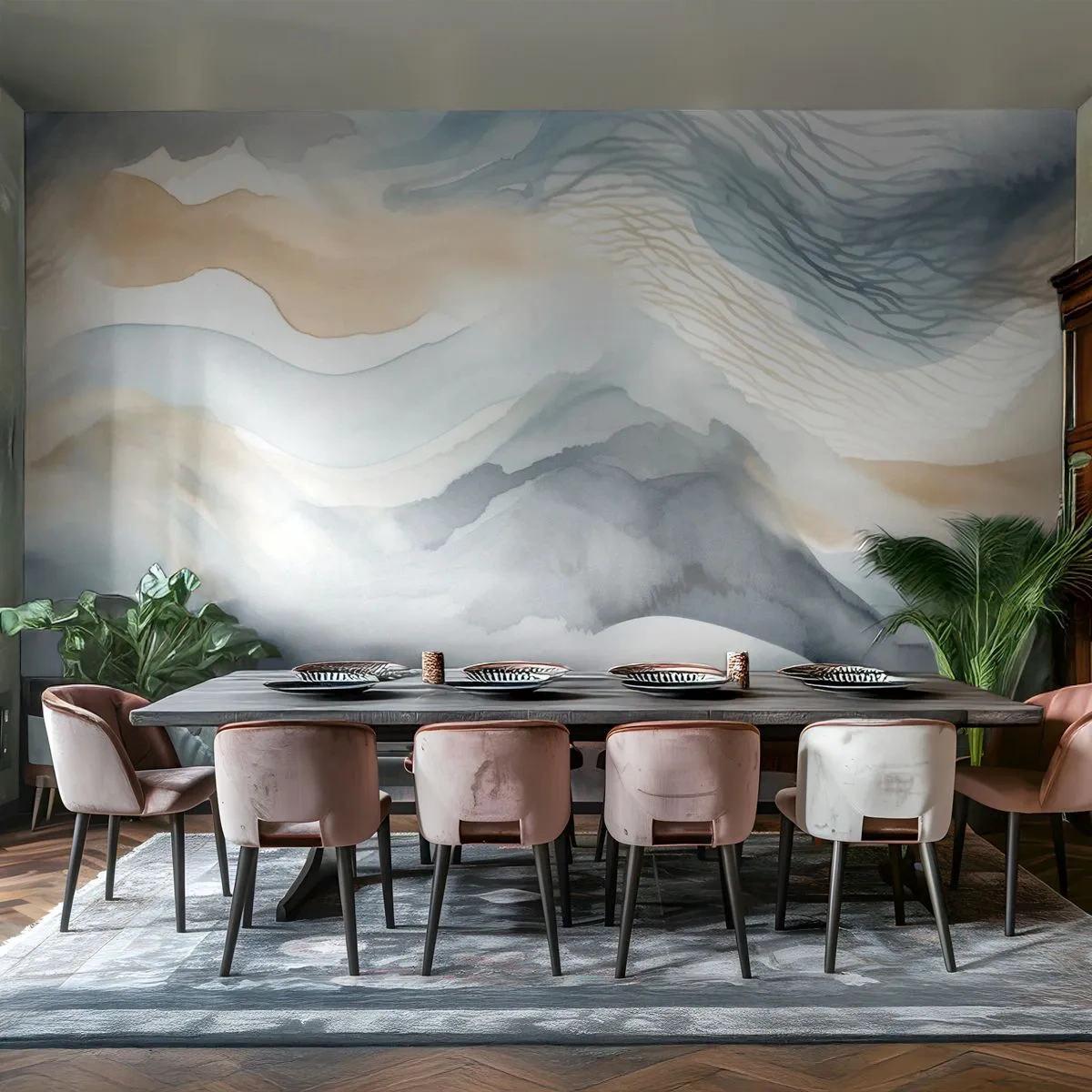 Papier Peint Photo Premium Canvas - Abstraction enneigée et brumeuse - Morceau, Aquarelle, Minimalisme - 400x280 cm