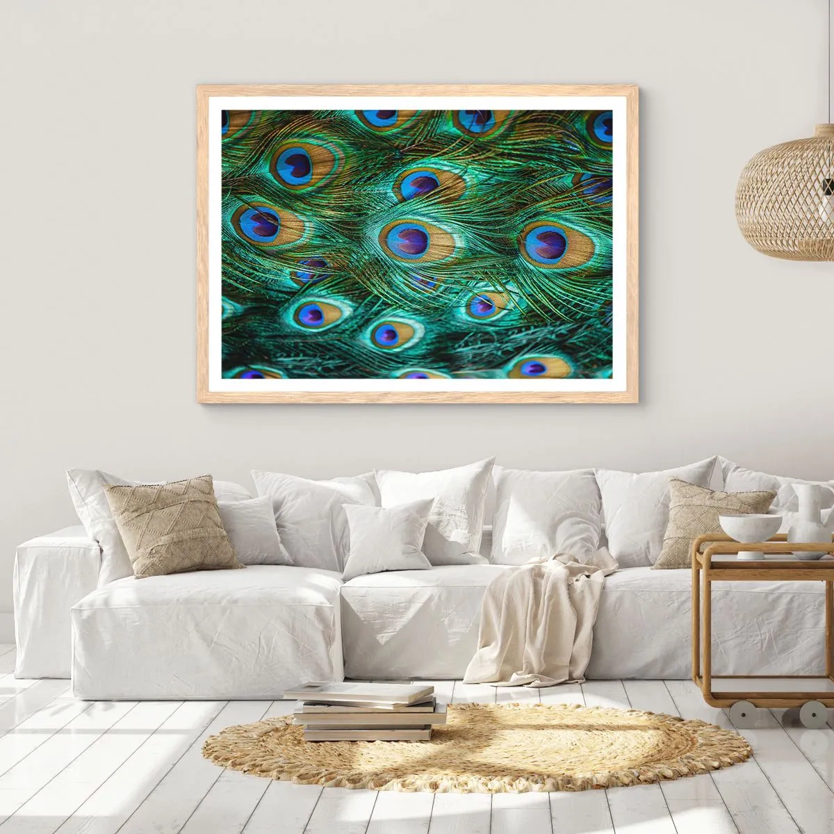 Affiche dans un chêne clair - Poster - Un regard de paon - 70x50 cm