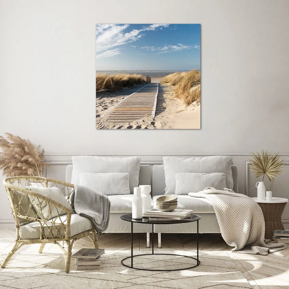 Impression sur verre - Image sur verre - Derrière la dune, dans le bruissement de l'herbe - 30x30 cm