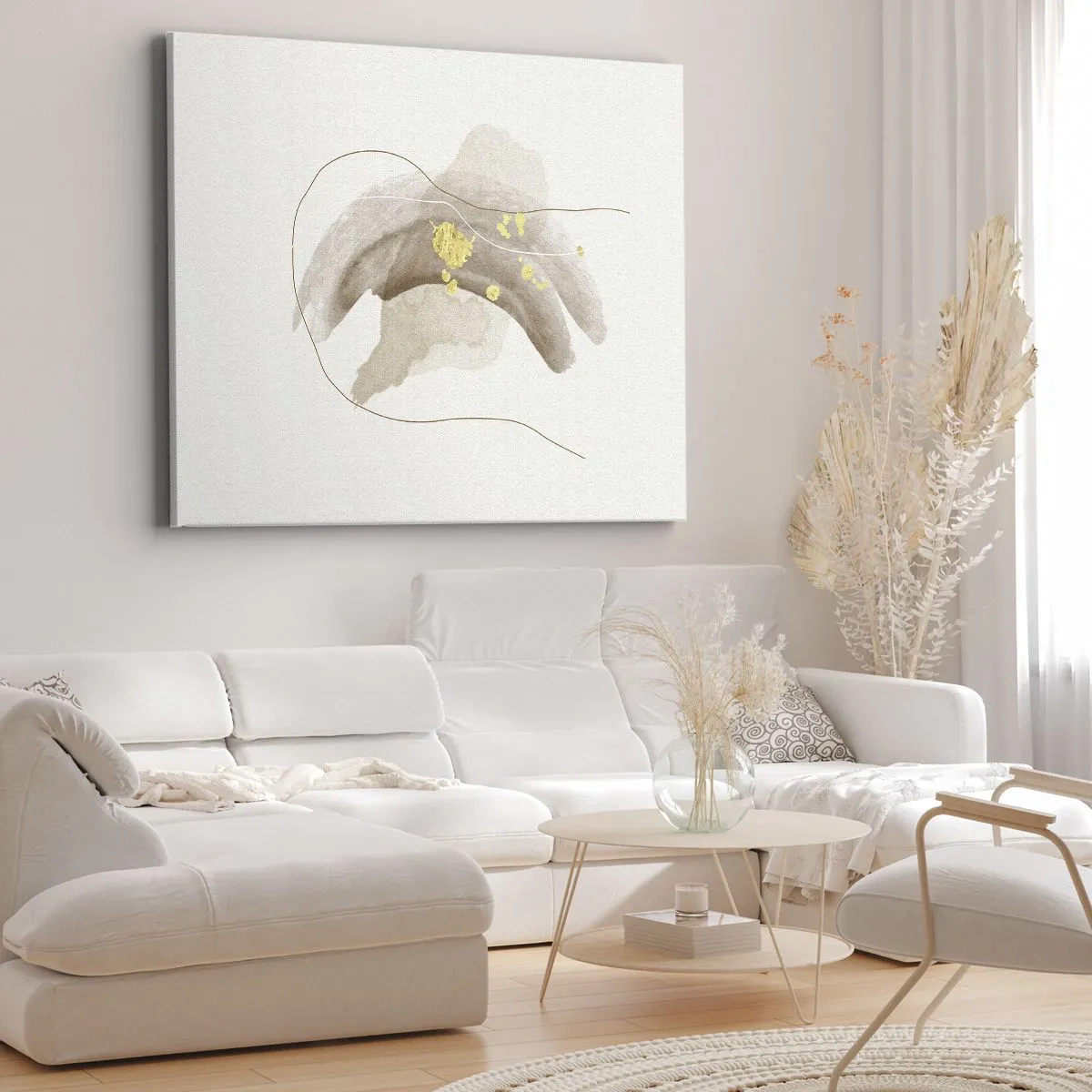 Impression sur toile - Image sur toile - Une composition abstraite dans les tons beige et or. - 70x50cm - rencontré dans l'espace - Décoration murale moderne pour le salon et la chambre ARTTOR
