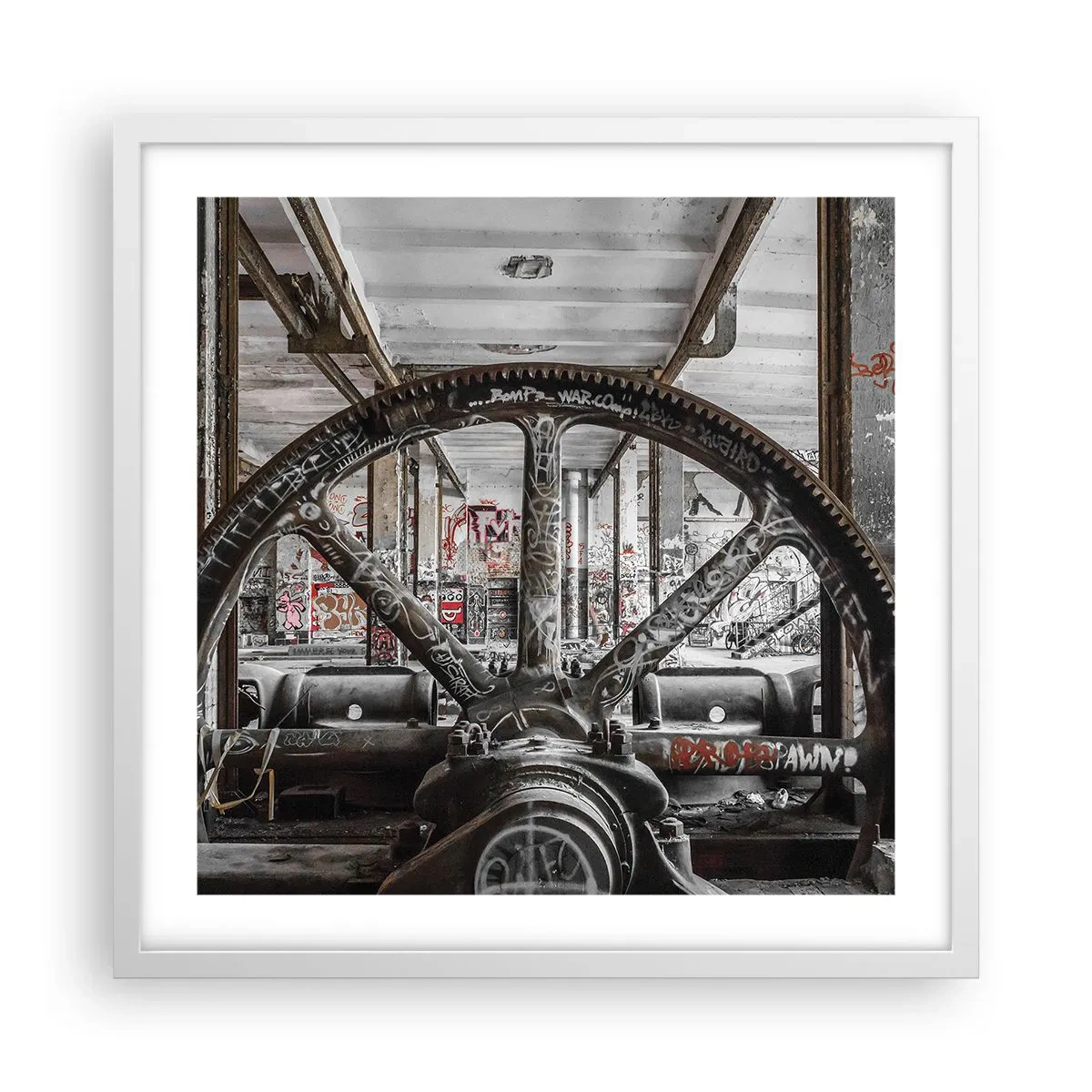 Affiche dans un cadre blanc - Poster - Vie secrète d'une usine - 50x50 cm