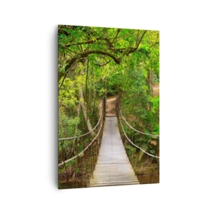 Impression sur toile - Image sur toile - Un pont suspendu entouré d'une forêt tropicale verte - 70x100cm - Parce qu'il y a une plante grimpante dans le jardin - Décoration murale moderne pour le salon et la chambre ARTTOR