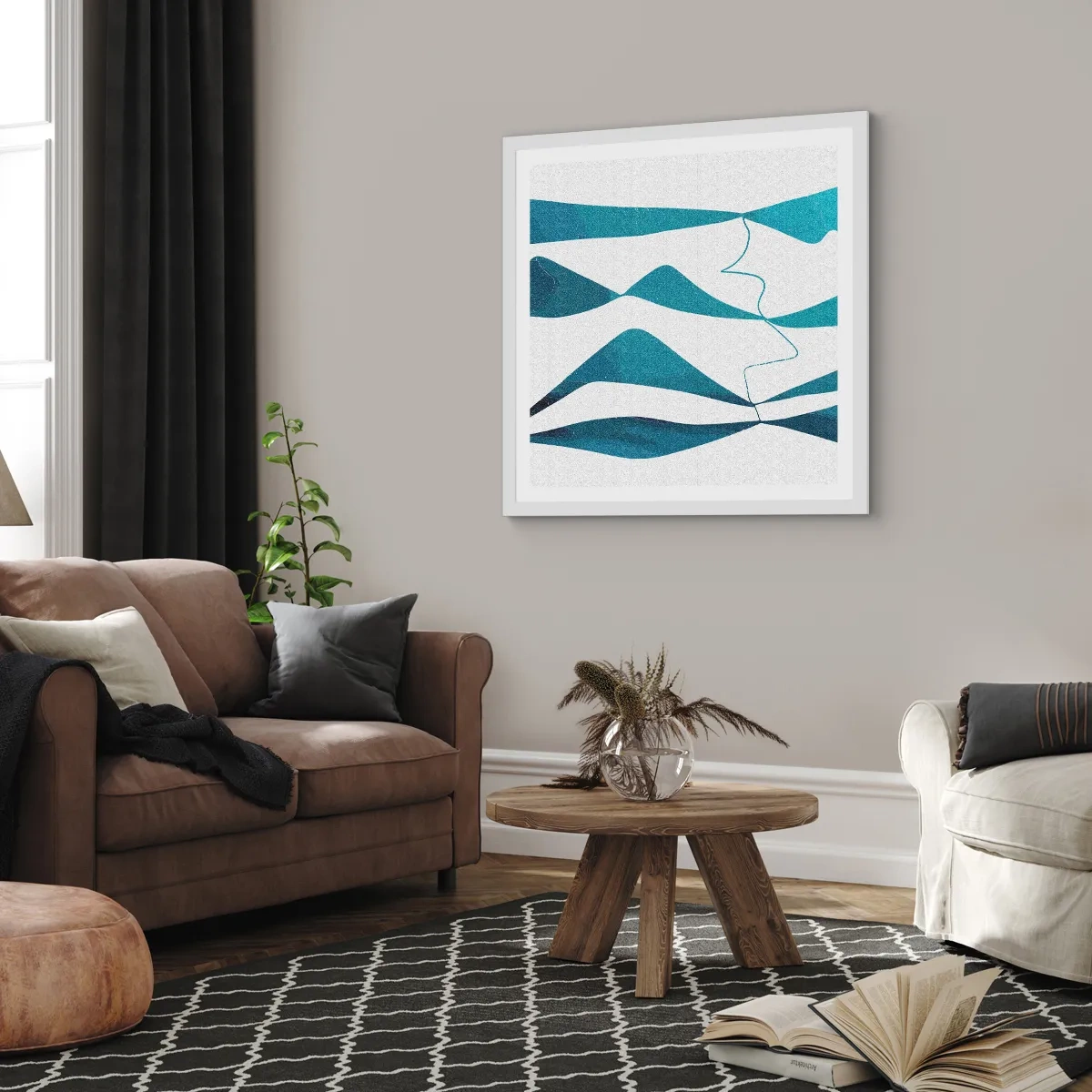 Affiche dans un cadre blanc - Poster - Abstraction : composé turquoise - 40x40 cm