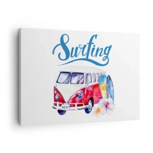 Impression sur toile - Image sur toile - Des graphismes colorés avec un thème de bus et de surf - 70x50cm - Concombre - un classique pour un surfeur - Décoration murale moderne pour le salon et la chambre ARTTOR