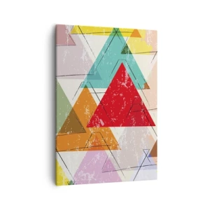 Impression sur toile - Image sur toile - Abstraction colorée avec des triangles géométriques - 50x70cm - Trois par trois - Décoration murale moderne pour le salon et la chambre ARTTOR