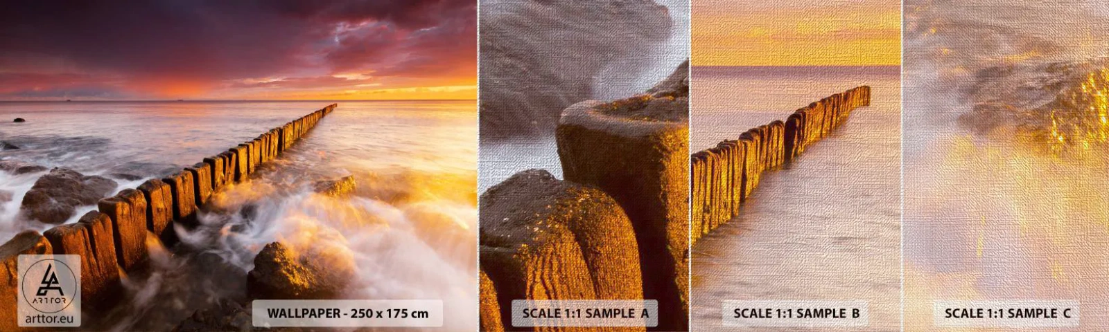 Échantillon de Papier Peint Premium Canvas - La douceur des vagues - Paysage, Coucher de soleil, mer Baltique - 100x30 cm