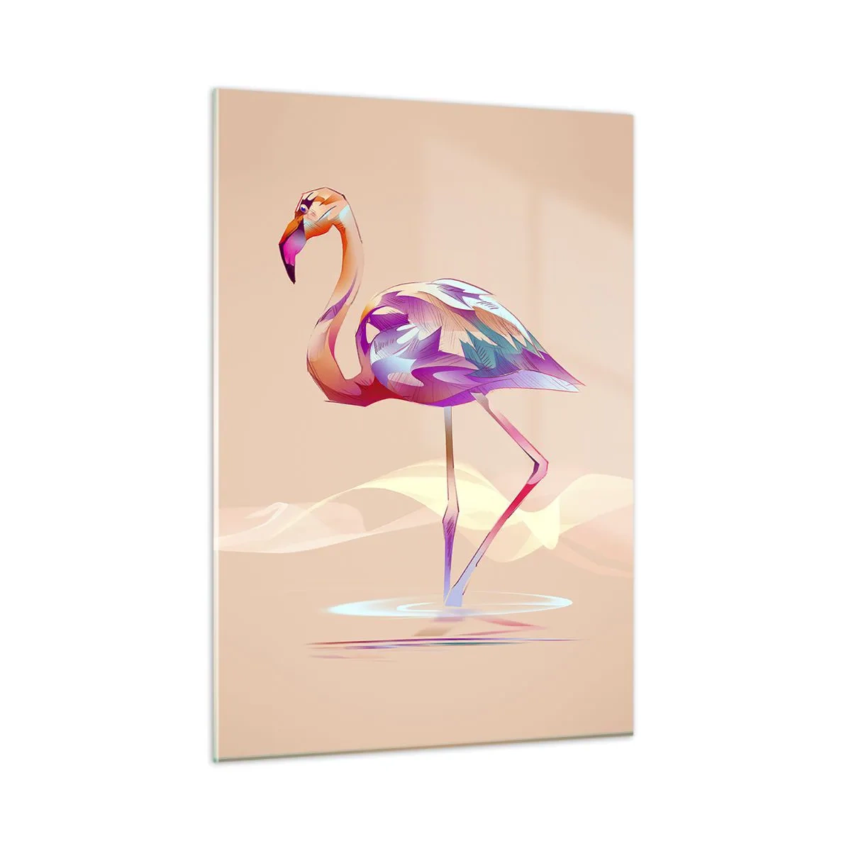 Impression sur verre - Image sur verre - Flamant rose coloré sur fond pastel - 50x70cm - L'oiseau des bonnes émotions - Décoration murale moderne pour le salon et la chambre ARTTOR