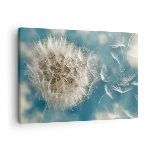Impression sur toile - Image sur toile - Un pissenlit soufflé contre un ciel bleu - 70x50cm - souffle d'ange - Décoration murale moderne pour le salon et la chambre ARTTOR