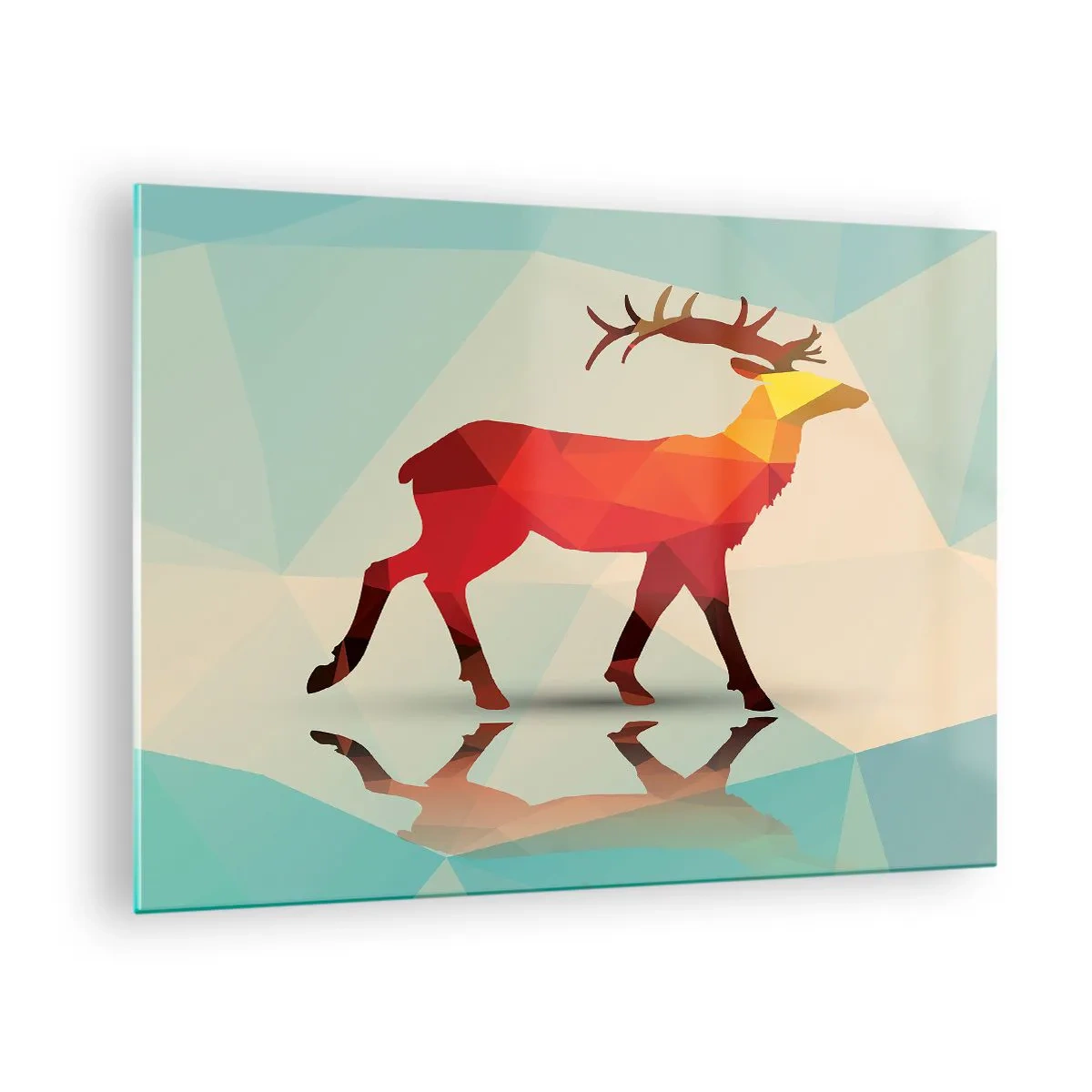 Impression sur verre - Image sur verre - Cerf géométrique dans une abstraction colorée - 70x50cm - Cerf géométrique - Décoration murale moderne pour le salon et la chambre ARTTOR