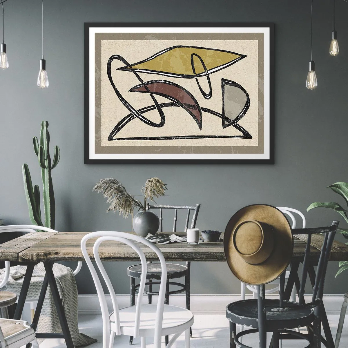 Affiche dans un cadre noir - Poster - Abstraction avec des formes géométriques et des couleurs sobres - 70x50cm - Verticales et horizontales - Décoration murale moderne pour le salon et la chambre ARTTOR