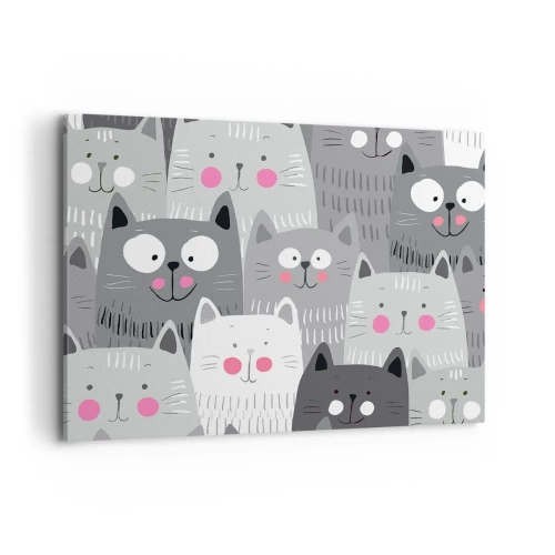 Impression sur toile - Image sur toile - Un motif amusant avec des chats dans des tons de gris - 100x70cm - Le monde des chats - Décoration murale moderne pour le salon et la chambre ARTTOR