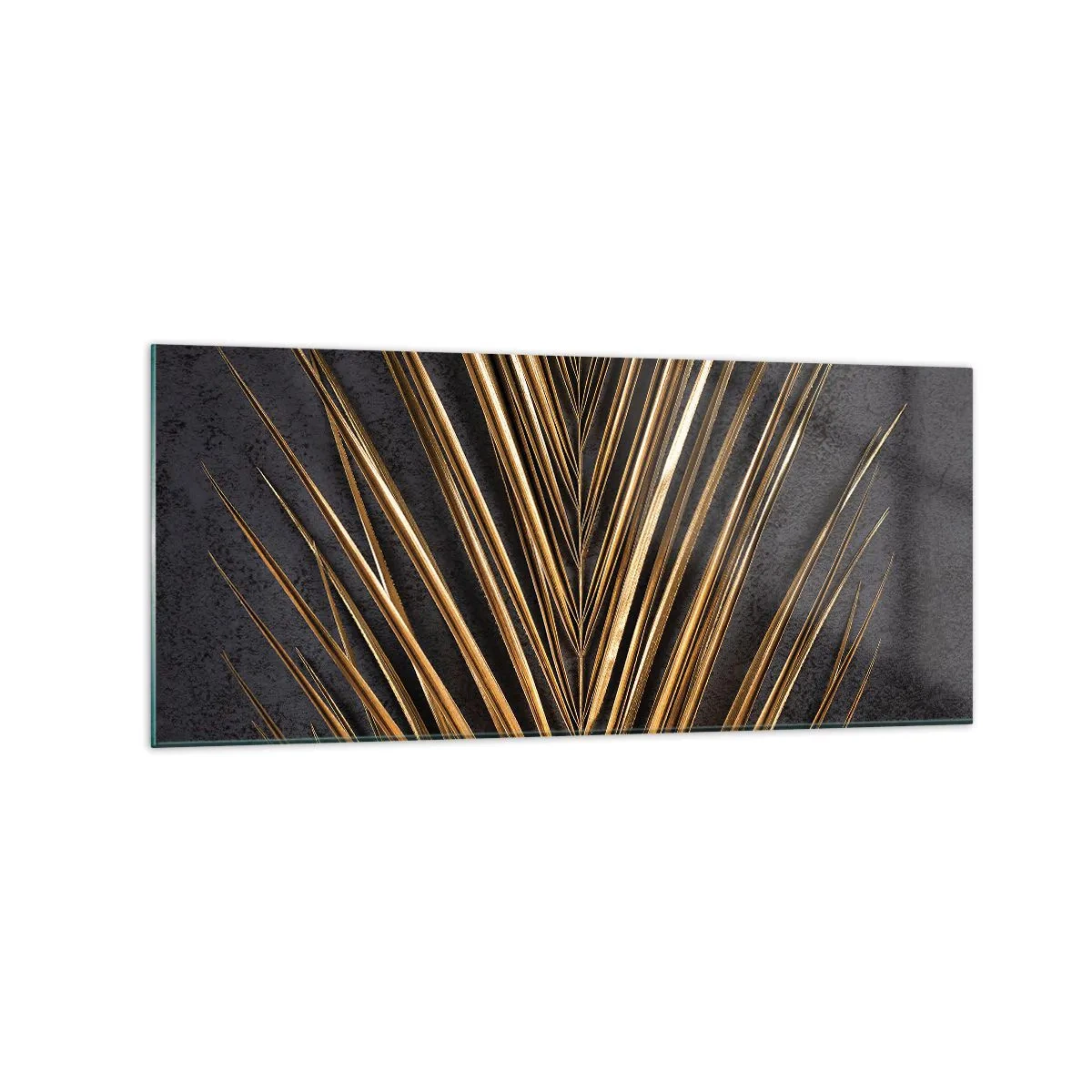 Impression sur verre - Image sur verre - Feuille tropicale dorée sur fond noir - 120x50cm - L'or des tropiques - Décoration murale moderne pour le salon et la chambre ARTTOR