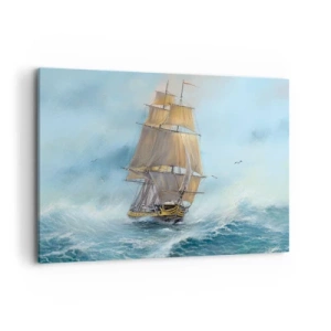 Impression sur toile - Image sur toile - Un voilier sur une mer agitée - 120x80cm - Se précipitant sur les vagues - Décoration murale moderne pour le salon et la chambre ARTTOR