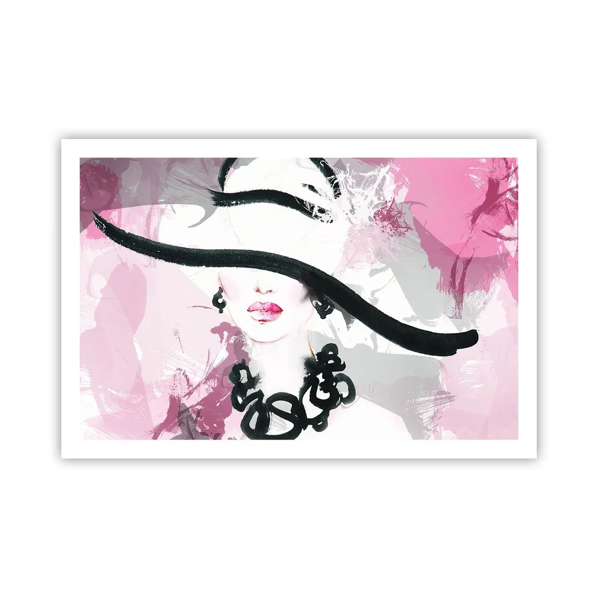 Affiche - Poster - Portrait d'une dame en noir et rose - 91x61 cm