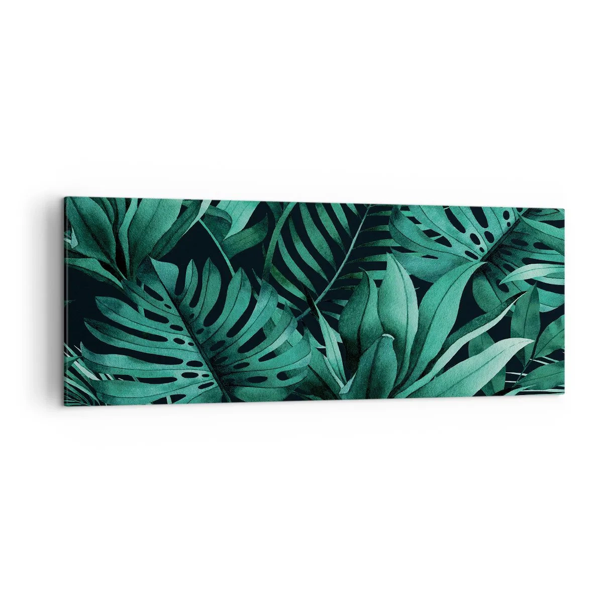 Impression sur toile - Image sur toile - Feuilles tropicales aux nuances de vert intense - 140x50cm - Profondeur du vert tropical - Décoration murale moderne pour le salon et la chambre ARTTOR