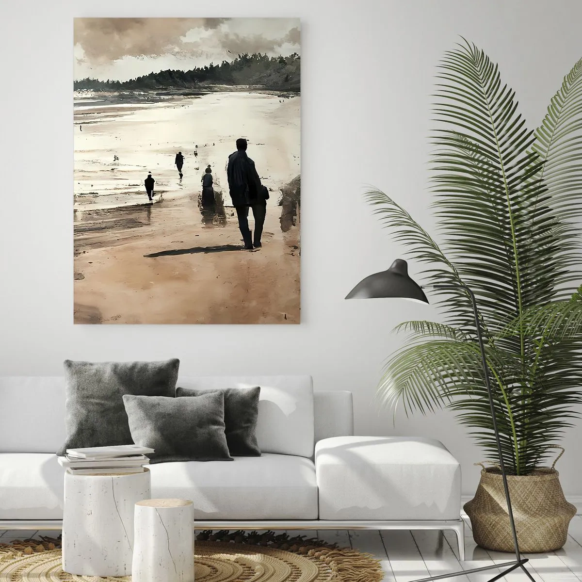 Impression sur verre - Image sur verre - Promeneurs sur la plage dans un paysage paisible - 80x120cm - Invoqué - Décoration murale moderne pour le salon et la chambre ARTTOR