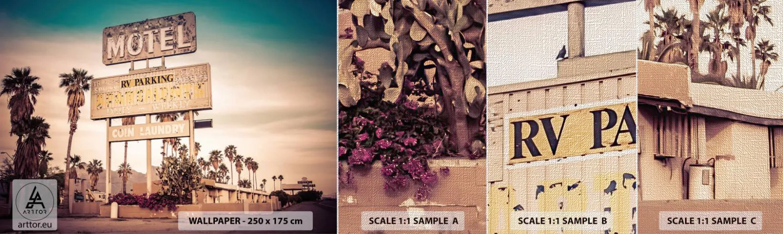 Échantillon de Papier Peint Premium Canvas - Ici, le temps s'est arrêté - Paysage, Architecture, Etats-Unis - 100x30 cm