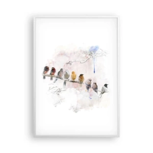 Affiche dans un cadre blanc - Poster - Rencontre ailée - 70x100 cm