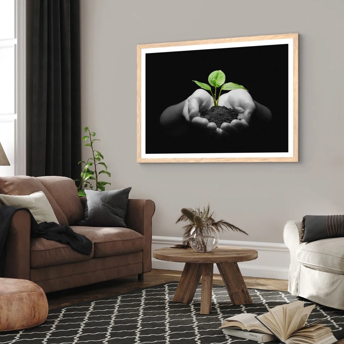 Affiche dans un chêne clair - Poster - J'aime la nature, je la protège - 70x50 cm