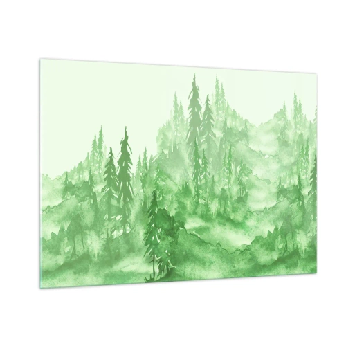 Impression sur verre - Image sur verre - Forêt verte dans un style aquarelle - 100x70cm - Flou de brouillard vert - Décoration murale moderne pour le salon et la chambre ARTTOR