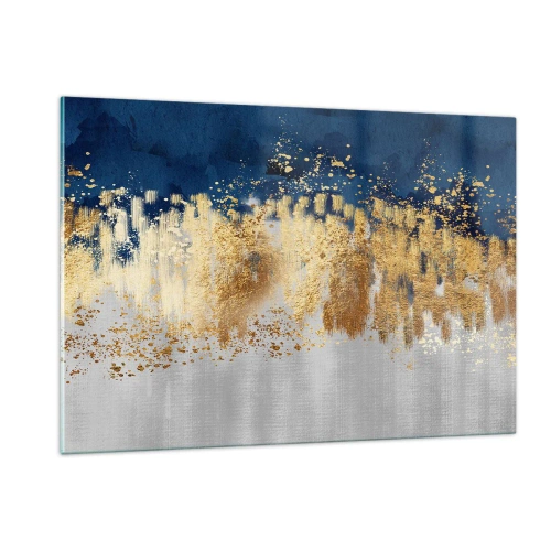 Impression sur verre - Image sur verre - Des accents dorés sur un fond bleu marine et argent - 120x80cm - Une composition moderne et pétillante - Décoration murale moderne pour le salon et la chambre ARTTOR