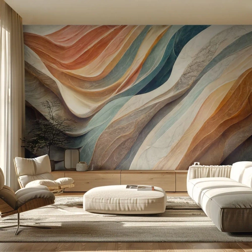 Papier Peint Photo Premium Sand - Ondes multicouches aux tons chauds et froids - 100x70cm - Le moment avant le changement - Décoration murale moderne pour le salon et la chambre ARTTOR