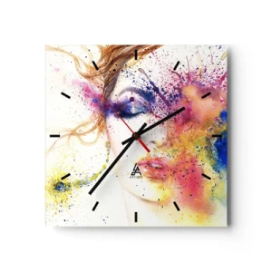 Horloge murale - Pendule murale - Un portrait artistique d'une femme aux couleurs aquarelles expressives. - 30x30cm - Vertiges arc-en-ciel - Décoration murale moderne pour le salon et la chambre ARTTOR