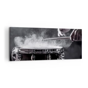 Impression sur toile - Image sur toile - Frapper la caisse claire avec des baguettes avec un effet de poussière - 120x50cm - Tempo de la musique - Décoration murale moderne pour le salon et la chambre ARTTOR