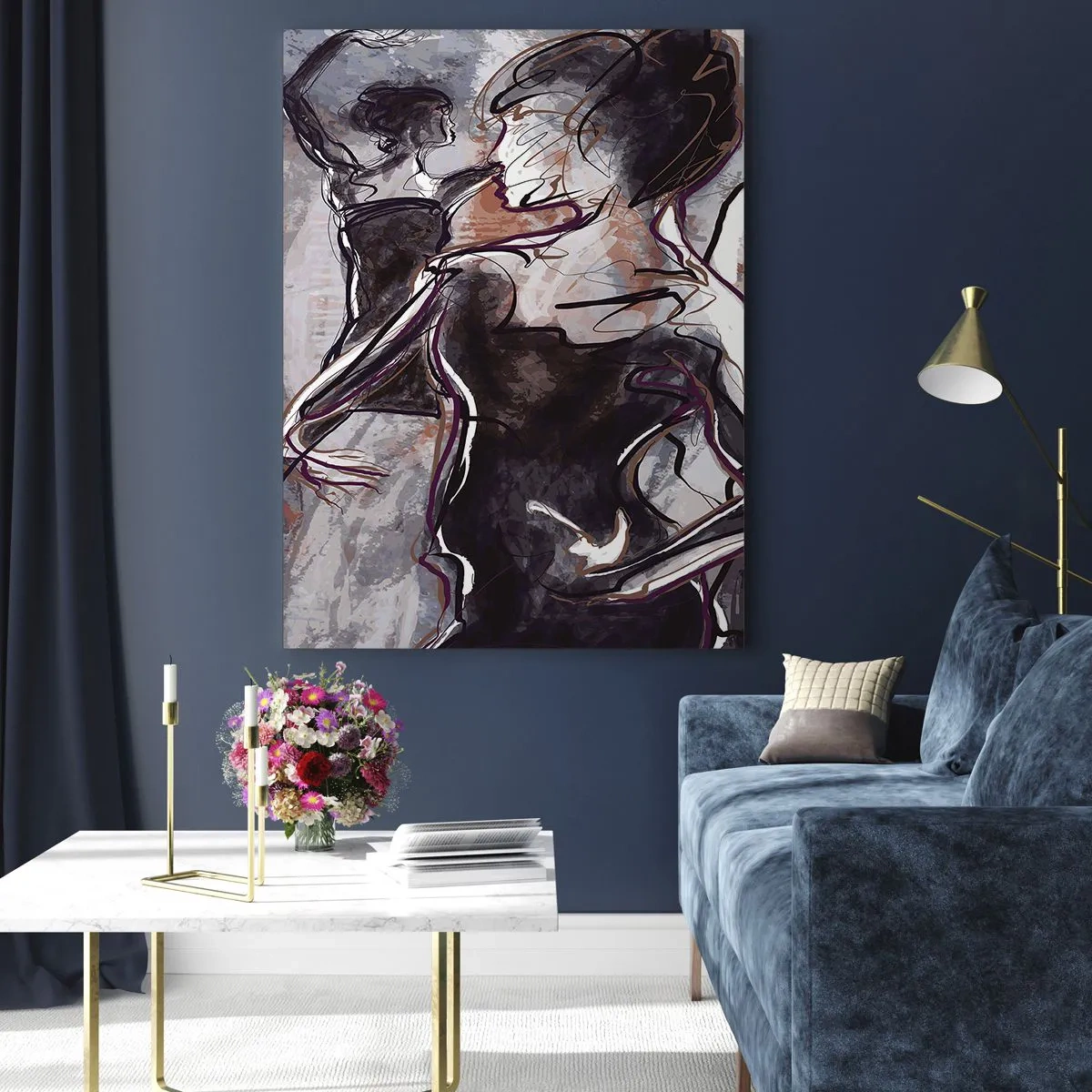 Impression sur verre - Image sur verre - Scène de jazz abstraite avec un saxophoniste et une femme dansante. - 70x100cm - Ne faire qu'un avec la musique - Décoration murale moderne pour le salon et la chambre ARTTOR