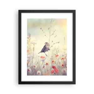 Affiche dans un cadre noir - Poster - Portrait d'oiseau sur pré en fond - 30x40 cm