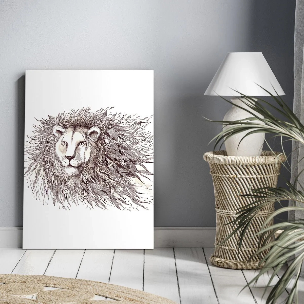 Impression sur toile - Image sur toile - Aquarelle artistique d'un lion avec une crinière détaillée - 50x70cm - Un souverain fougueux - Décoration murale moderne pour le salon et la chambre ARTTOR