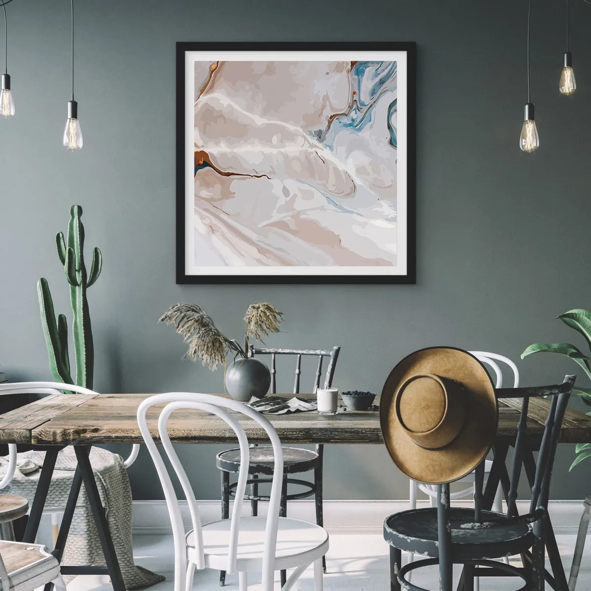 Affiche dans un cadre noir - Poster - Le bleu serpente sous le blanc - 50x50 cm