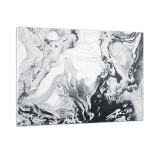 Impression sur verre - Image sur verre - Vagues abstraites monochromes dans des tons de noir et blanc - 120x80cm - Au centre de la Terre - Décoration murale moderne pour le salon et la chambre ARTTOR