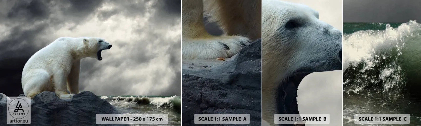 Échantillon de Papier Peint Autocollant Deluxe Sticker - Roi solitaire de l'Arctique - Animaux, Ours polaire, Océan - 100x30 cm