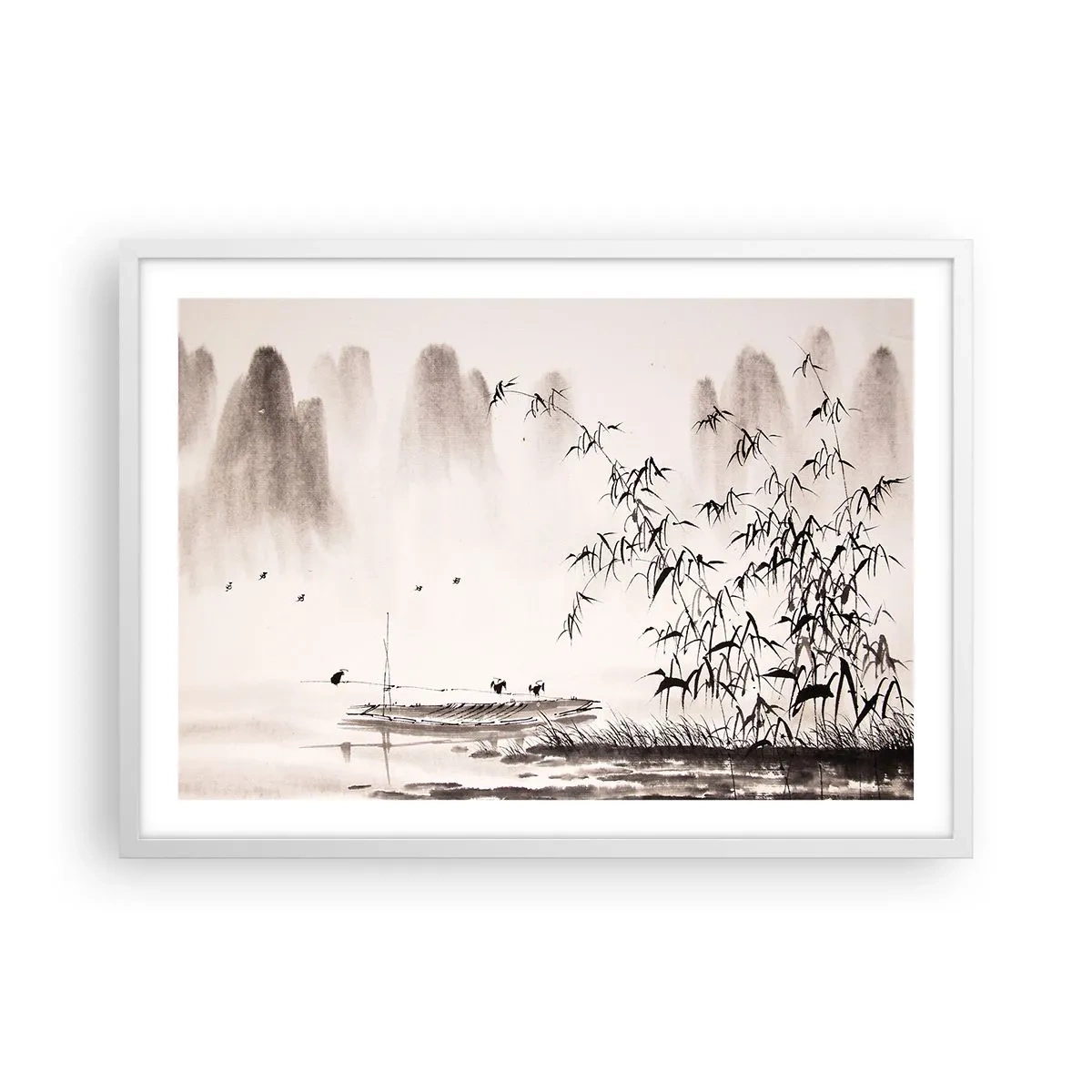 Affiche dans un cadre blanc - Poster - Le silence des rizières - 70x50 cm