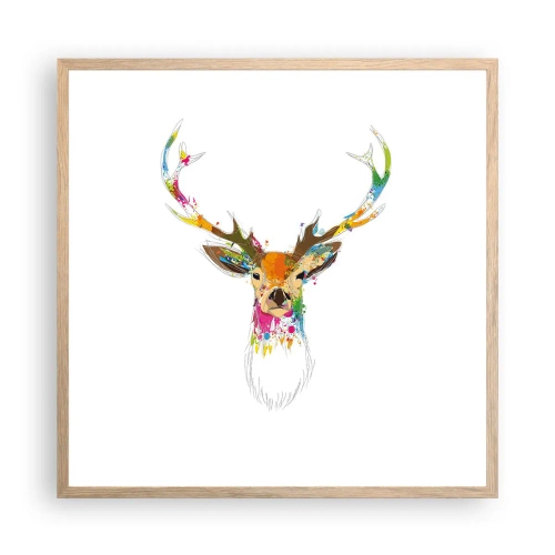 Affiche dans un chêne clair - Poster - Un cerf doux baigné de couleur - 60x60 cm