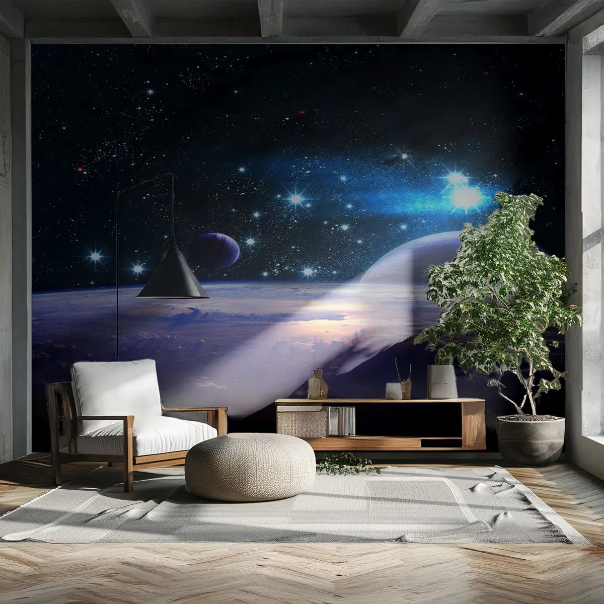Papier Peint Photo Premium Canvas - Une vue de l'espace avec des planètes et des étoiles - 100x70cm - Toujours seul? - Décoration murale moderne pour le salon et la chambre ARTTOR
