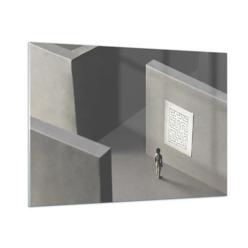 Impression sur verre - Image sur verre - Enfant dans un labyrinthe avec un symbole d'énigme - 100x70cm - Mais où suis-je? - Décoration murale moderne pour le salon et la chambre ARTTOR