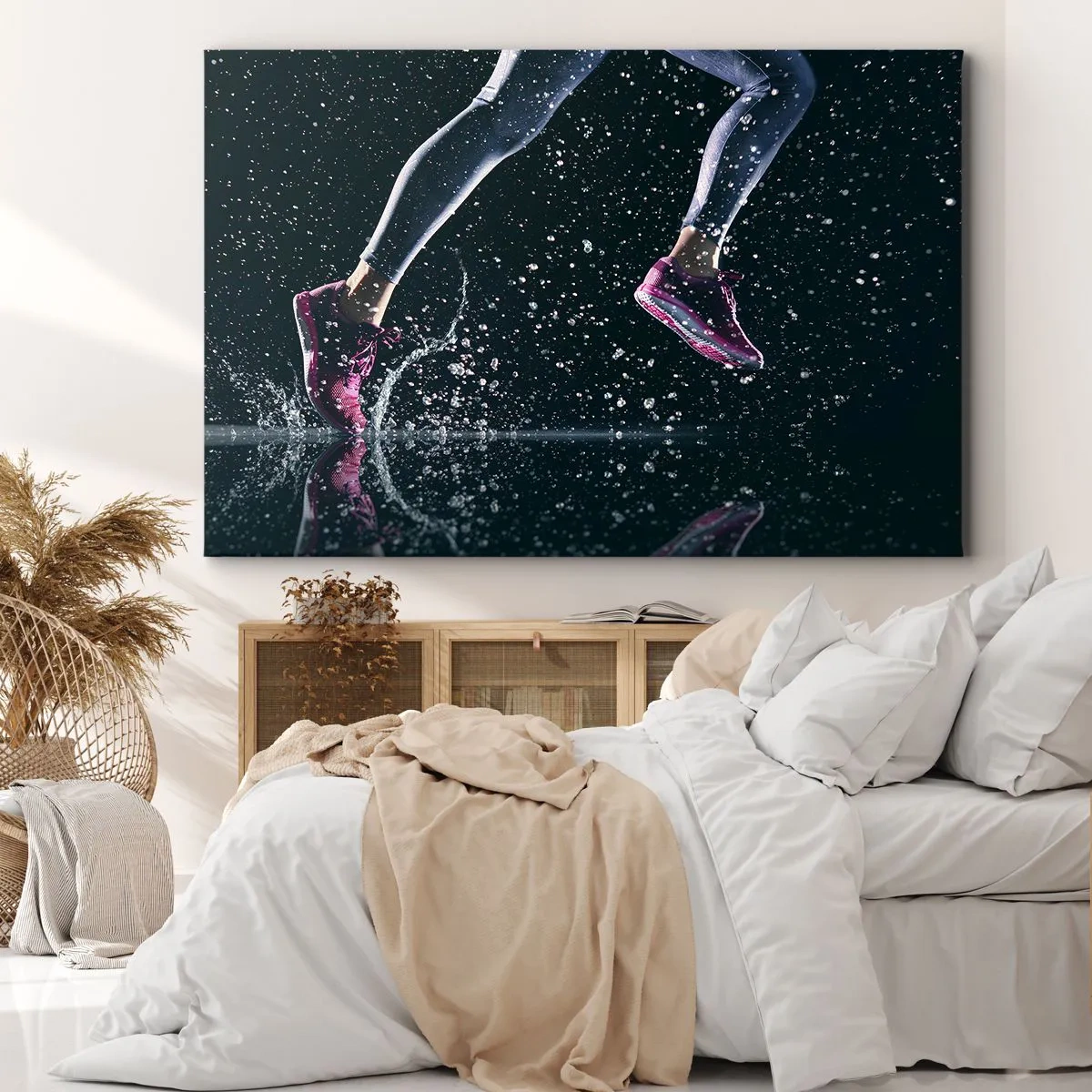 Impression sur toile - Image sur toile - Une prise de vue dynamique d'une course sous la pluie sur fond noir - 100x70cm - Combien de force dans les jambes - Décoration murale moderne pour le salon et la chambre ARTTOR