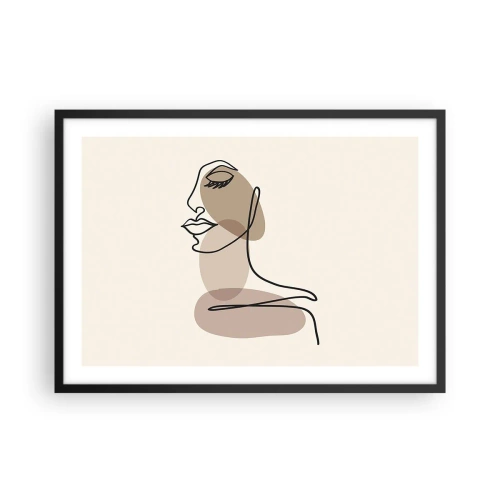 Affiche dans un cadre noir - Poster - Un profil féminin dans un style d'art linéaire minimaliste - 70x50cm - Une certaine ligne de beauté - Décoration murale moderne pour le salon et la chambre ARTTOR
