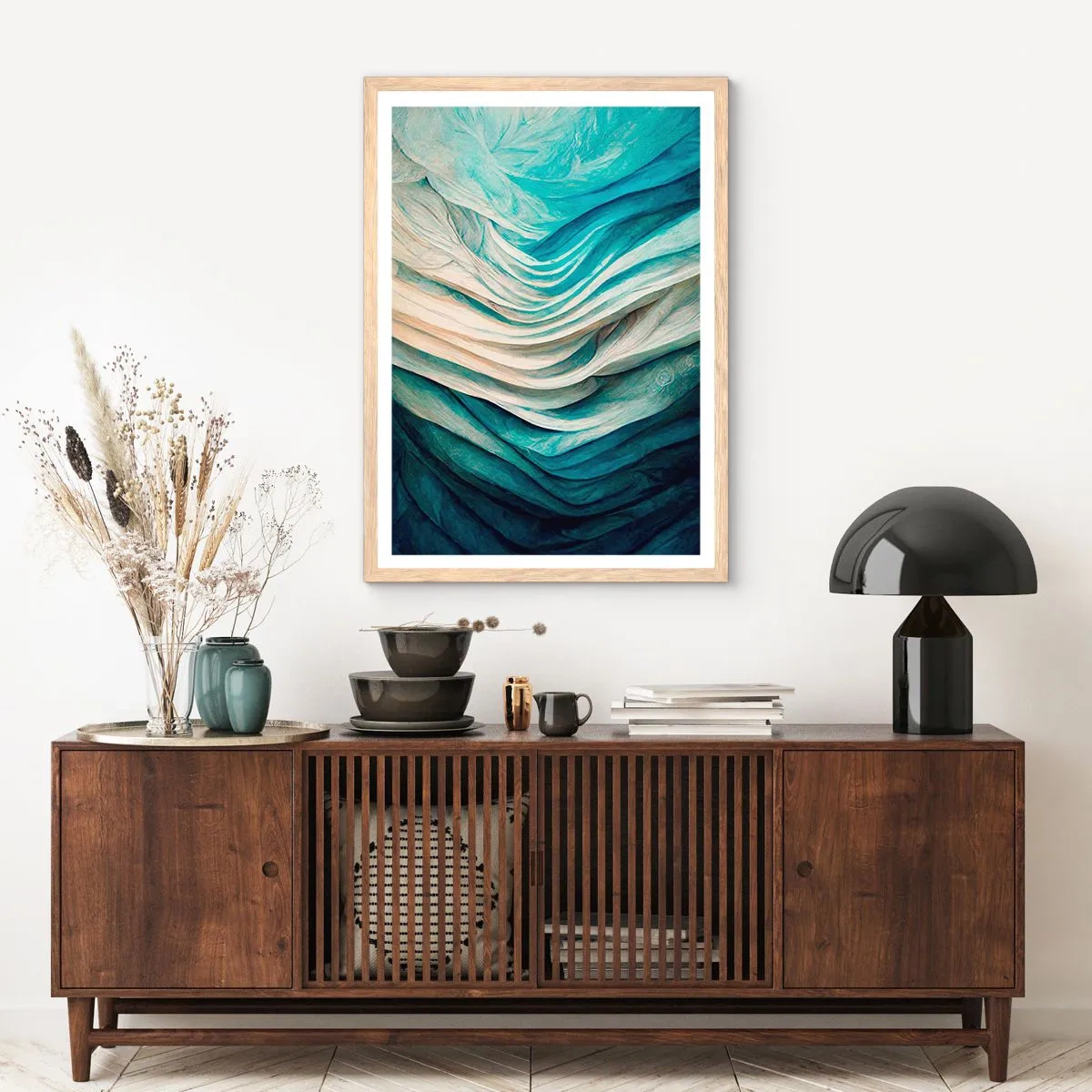 Affiche dans un chêne clair - Poster - Insatiabilité bleue - 70x100 cm