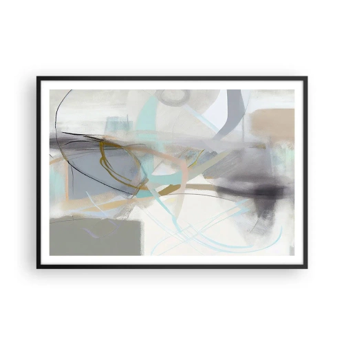 Affiche dans un cadre noir - Poster - Abstraction pastel aux lignes délicates - 100x70cm - Abstraction brumeuse - Décoration murale moderne pour le salon et la chambre ARTTOR